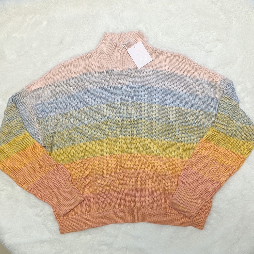 LC Lauren Conrad Women Mock Neck Rainbow Ombre Knit Sweater NWT